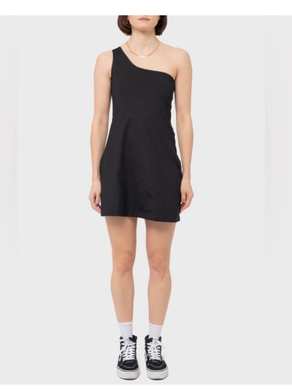 Girlfriend Collective One Shoulder Active Dress XL Navy Built-In Shorts Tennis